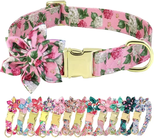 Miniatura 21 de Collares de perro femeninos Beirui con patrones florales vibrantes, collar de perro hembra con flor para caminar, collar ajustable duradero