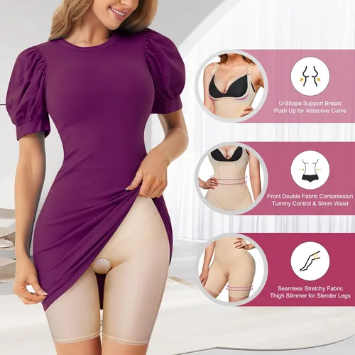 Miniatura 2 de MICOHPKLE Body Shaper de cuerpo completo para mujer, entrenador de cintura con control de barriga, busto abierto, muslo y levantador de glúteos