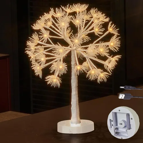 Miniatura 10 de Hairui Árbol de magnolia iluminado con temporizador de 18 pulgadas, 35 luces LED, funciona con pilas o enchufe USB, árbol de mesa de vegetación