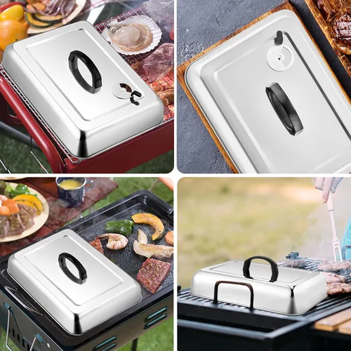 Miniatura 7 de Leonyo - 3 cubiertas de hilvanado para plancha resistente, cúpula rectangular grande de acero inoxidable de 13 y 9 pulgadas, tapa de vapor