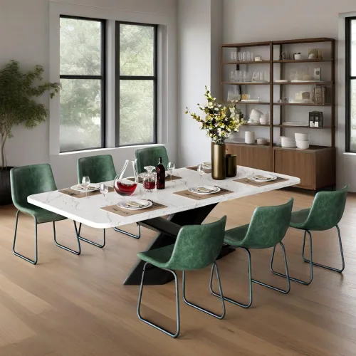 Miniatura 26 de YaFiti - Juego de 2 sillas de comedor de 18 pulgadas, sillas modernas tapizadas para comedor con cojines de piel sintética y patas de metal, silla