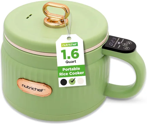 Miniatura 10 de NutriChef Arrocera eléctrica portátil de 1.6 cuartos y máquina de almuerzo Revestimiento de cerámica multifuncional y antiadherente Panel