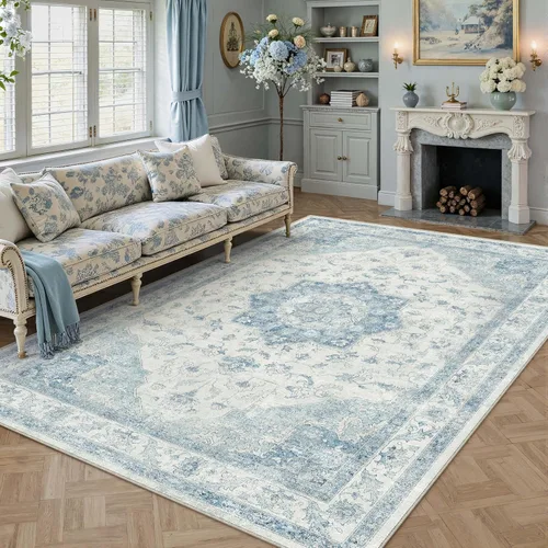 Miniatura 63 de PureCozy - Alfombra de área beige de 8 x 10, lavable, vintage, alfombra para sala de estar, dormitorio, gran alfombra suave retro de pelo bajo