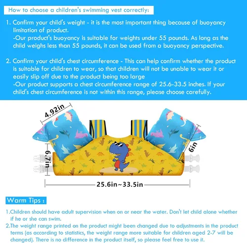 Miniatura 3 de Chriffer - Chaleco salvavidas para niños de 30 a 55 libras, flotadores con arnés de hombro con alas de brazo para niños y niñas de 2, 3, 4, 5, 6, 7