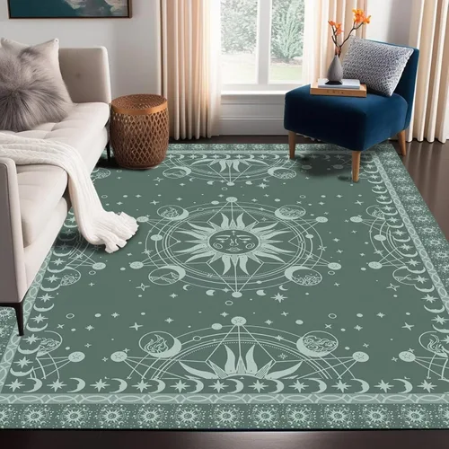 Miniatura 47 de 5' X 7' Alfombra con diseño de sol y luna, alfombras boho celestiales para dormitorio, sala de estar, estilo bohemio, oculto, media luna, solar