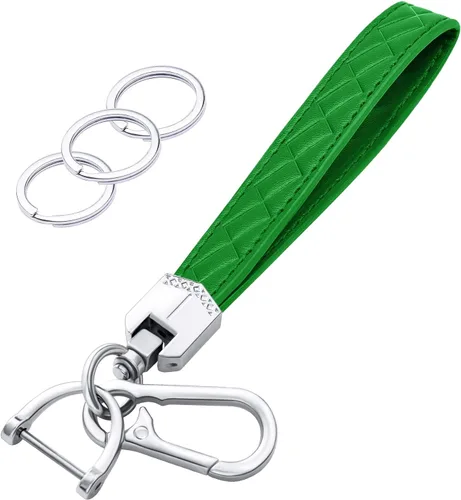 Miniatura 15 de OHKYOOT Llavero de cuero para muñeca, llavero de coche con 3 llaveros y anillo anti-pérdida (Negro)