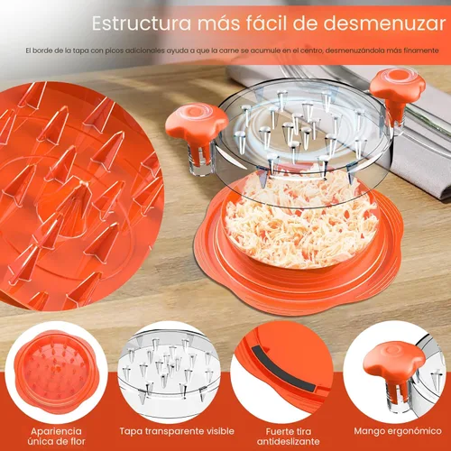 Miniatura 3 de SURETIVIAN Desmenuzadora de Pollo Desmenuzadora Grande de Pechuga de Pollo Herramienta Giratoria con Cepillo y Tenedor, Máquina Desmenuzadora