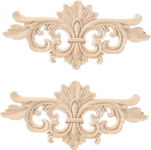 Miniatura 33 de Apliques de madera - Onlays tallados a mano (sin pintar) para puerta, pared, gabinete, chimenea y armario