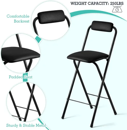 Miniatura 5 de Geelin 4 sillas plegables de 25.6 pulgadas, silla plegable, sillas plegables portátiles con asientos acolchados, barra pequeña, oficina, guitarra