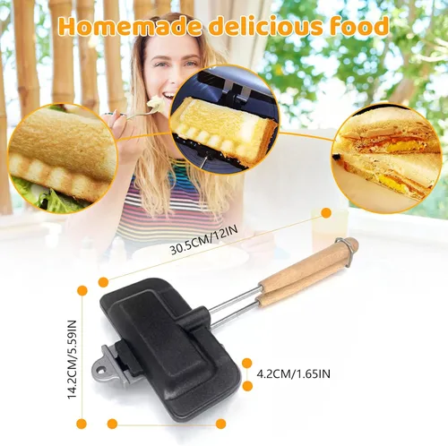 Miniatura 8 de Tefola Sartén de doble cara, sartén para hornear sándwich, sartén de aluminio con tapa abatible, sartén antiadherente de doble cara para panqueques