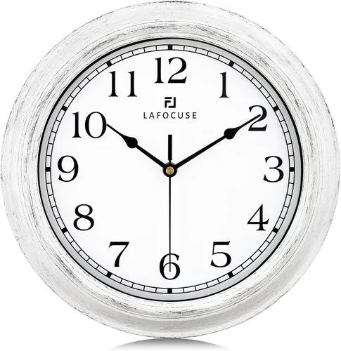 Lafocuse Reloj de pared blanco vintage silencioso de 12 pulgadas, funciona con pilas, para dormitorio, cocina rústica, decoración de sala de estar,