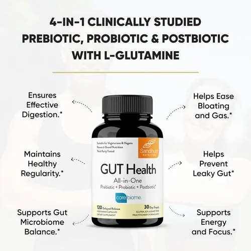 Miniatura 2 de Sandhu's Salud intestinal - Prebióticos, probióticos, postbióticos y L-glutamina Salud digestiva, colon, suplementos probióticos totales 120