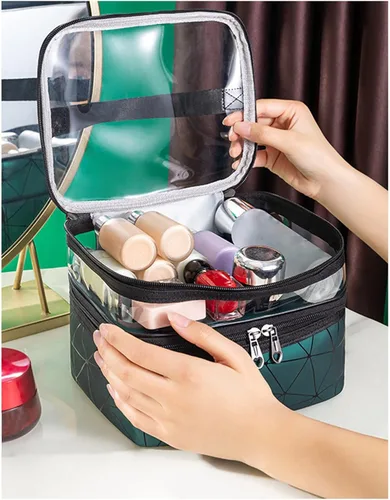 Miniatura 5 de Estuche de viaje de maquillaje de leopardo Bolsas de maquillaje de doble capa Estuches cosméticos de viaje Maquillaje Organizador Bolsas de aseo