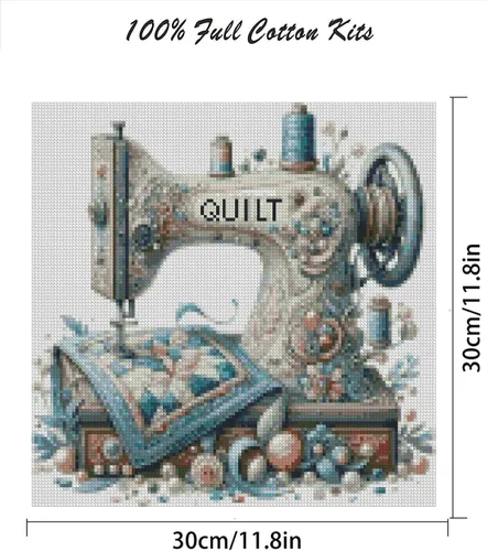 Miniatura 2 de Kits de punto de cruz estampado para máquina de coser, máquina de coser vintage, kits de punto de cruz para adultos, patrones de punto de cruz
