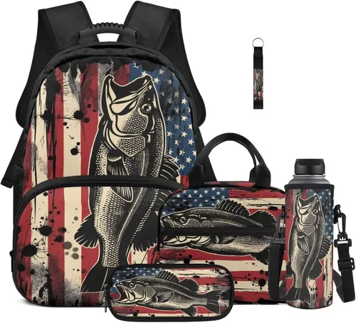 Miniatura 31 de Bulopur Eagle American Flag Print Kids Backpack Boys Elementary School 17 Inch Bookbag With Lunch Bag Water Bottle Holder Keychain Pencil Case 5