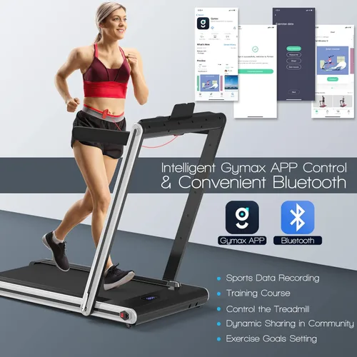 Miniatura 5 de Goplus Caminadora plegable 2 en 1, caminadora eléctrica de 2.25 HP para debajo del escritorio con pantalla LED, altavoz de dientes azules, Plateado