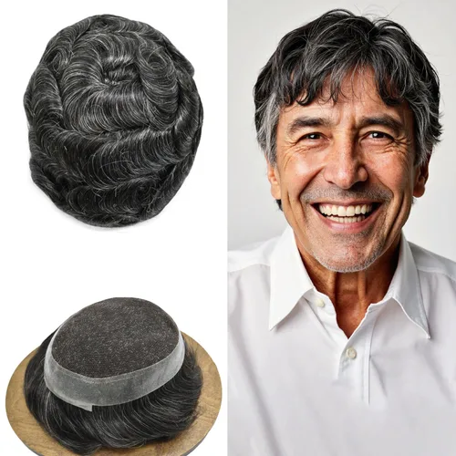 Miniatura 81 de Sistema de reemplazo de cabello de encaje francés para hombre, piezas de cabello de aspecto natural, color negro, marrón, rubio, gris, protesis