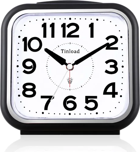 Miniatura 8 de Tinload Reloj despertador analógico grande de 14 cm sin tictac, silencioso y legible para personas mayores, fácil de configurar, alarma de aumento