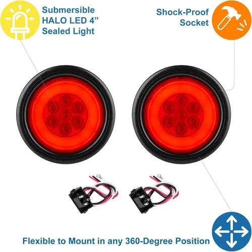Miniatura 4 de Lumitronics RV HALO LED 4 pulgadas selladas redondas de parada/giro/luces traseras (par rojo)