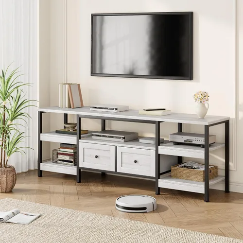 Miniatura 7 de Garvee Soporte industrial para TV con 2 cajones, centro de entretenimiento de 79 pulgadas, se adapta a televisores de hasta 85 pulgadas, consola