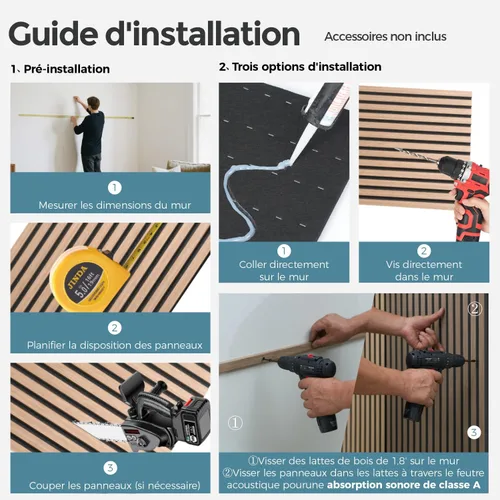 Miniatura 7 de AKUMAX Paquete de 2 paneles acústicos, listones de madera para pared y techo, paneles de espuma acústica de 96 x 24 pulgadas, paneles de pared 3D