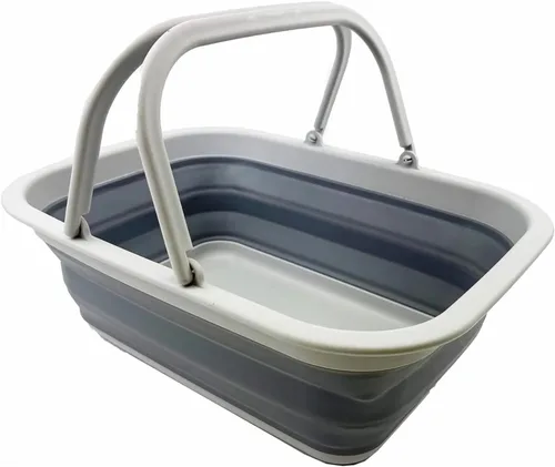 Miniatura 18 de SAMMART Tina de plástico plegable con asa de 9.2 L (2.3 galones) – Cesta de picnic portátil al aire libre – Lavabo plegable para lavar platos, Verde