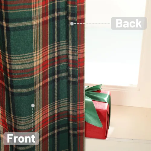 Miniatura 5 de Juego de cortinas tartán de 2 cortinas escocesas clásicas semi opacas con ojales en la parte superior, lavables a máquina, verde y rojo 52" de ancho