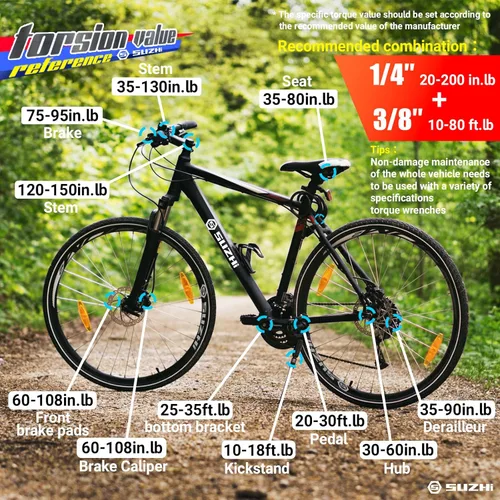 Miniatura 5 de SuZhi Juego de llaves dinamométricas de 1/4 pulgadas para bicicleta pequeña 20-220 in.lb / 2.3-24.9 Nm de material de aleación de aluminio y Cr-Mo