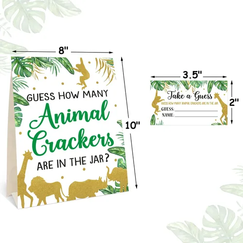 Miniatura 3 de Bessmoso Juego Safari Baby Shower – Adivina cuántas galletas de animales, juegos de baby shower con temática de selva con letrero de pie y 30