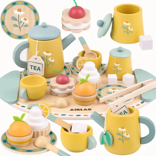 Juegos de té para niños pequeños de 3 a 5 años, regalo de cumpleaños para niñas, princesa de 3 años, fiesta de madera, juguetes de alimentos de