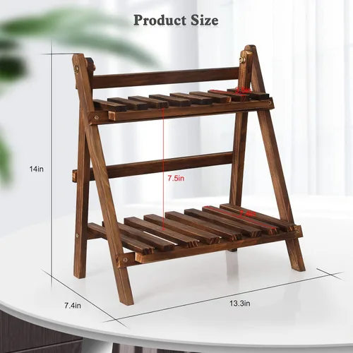 Miniatura 3 de Jotsport Soporte de mesa de 2 niveles para plantas, estilo escalón, organizador de almacenamiento de escritorio, estante de exhibición de madera