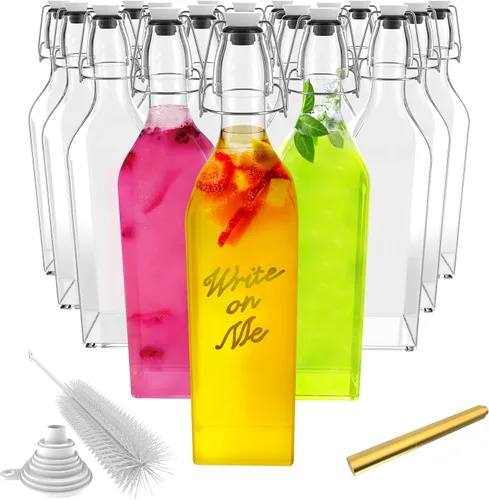 Miniatura 10 de Nevlers Botellas de vidrio con tapa abatible de 33 onzas con tapones, botella de vidrio abatible con tapa, paquete de 6 botellas resellables de 1