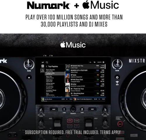 Miniatura 10 de Numark Controlador de DJ Mixstream Pro+ con Separación de Stems, 2 Decks, Transmisión Wi-Fi, Mezclador, Pantalla Táctil de 7", Altavoces, funciona