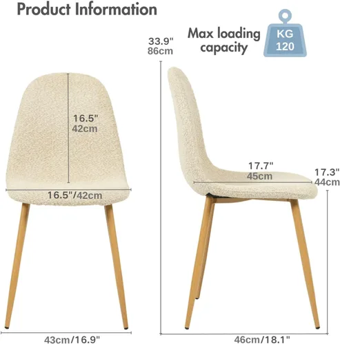 Miniatura 3 de Homy Casa Mid-Century - Juego de sillas de comedor tapizadas, sillas de cocina con patas de metal, sillas laterales con tapicería de Beige
