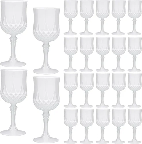 Miniatura 8 de JLYLOL Copas de Vino Vintage de Plástico 7OZ Copas de Plástico Vintage Vasos para Beber 24PCS Cristalería Retro para Bodas Copas de Agua Negro