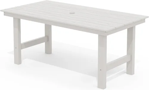 Miniatura 29 de SERWALL Juego de Mesa de Comedor de HDPE para Exteriores, Juego de 7 Piezas de Mesa de Comedor al Aire Libre con Mesa con Corte para Agujero de Gris