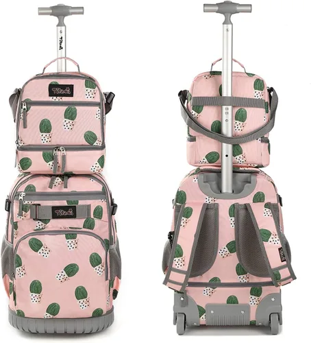 Miniatura 8 de Tilami Mochila con ruedas, mochila para laptop de 19 pulgadas con ruedas y lonchera, Cactus, 18 pulgadas