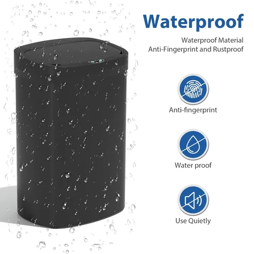 Miniatura 3 de Bote de basura de cocina de 13 galones/50 L con tapa, bote de basura con tapa sin contacto, bonito bote de basura automático para baño, cubo de Negro