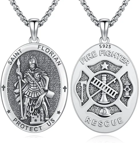 Miniatura 207 de Collar con colgante de plata de ley 925 con medalla de San Patrón, joyería religiosa para hombres y mujeres, con cadena de acero inoxidable 316L
