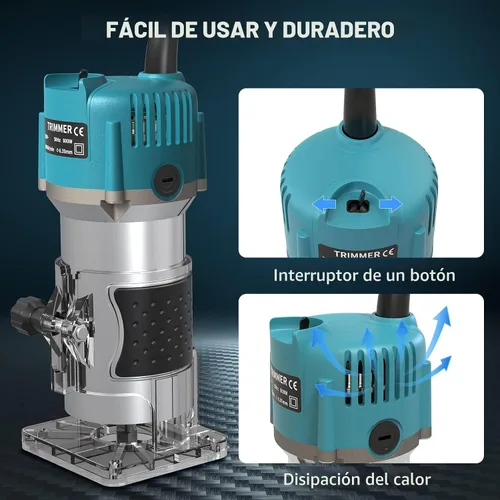 Miniatura 5 de TwoWin Herramienta de enrutador, herramienta de enrutador compacto de madera de palma de 110 V 800 W para carpintería, recortadora de mano eléctrica
