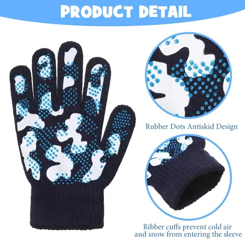 Miniatura 5 de Syhood 6 pares de guantes elásticos de invierno para niños, guantes de camuflaje con dedos completos para niños de 5 a 8 años