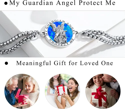 Miniatura 11 de Pulsera unisex de San Miguel/Cristóbal/Benedicto/Jude/José/Guadalupe/Ángel de la Guarda/Santa Muerte Pulsera de plata de ley 925 con cadena de doble