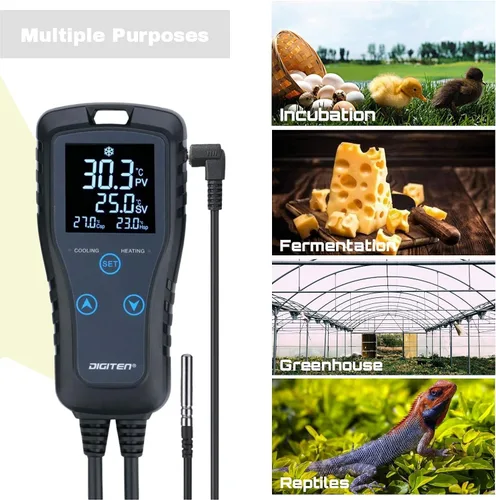 Miniatura 5 de DIGITEN DTC102 Controlador de temperatura Salida Termostato de enchufe de 2 etapas Termostato digital de invernadero para reptiles, controlador