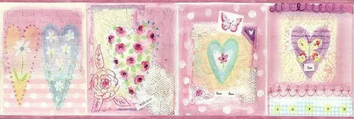 Miniatura 2 de Dundee Deco BD6056 - Borde de papel pintado prepegado, diseño retro para niños, corazones morados, mariposas, borde de pared, 15 pies x 7 pulgadas
