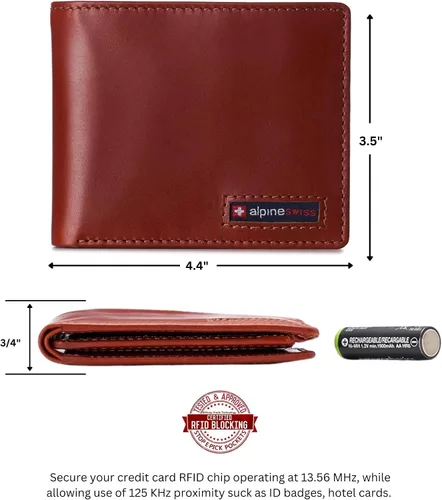 Miniatura 24 de Alpine Swiss RFID - Cartera de piel con 2 compartimentos para documentos de identidad, con ventana dividida, sección para billetes, en caja de regalo