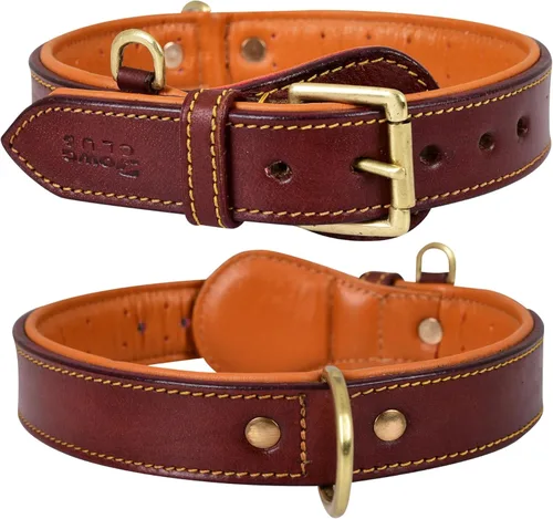 Miniatura 19 de Collar de perro de cuero para perros medianos, marrón, 1 pulgada de ancho, cuero genuino de grano completo, resistente con acolchado interior suave