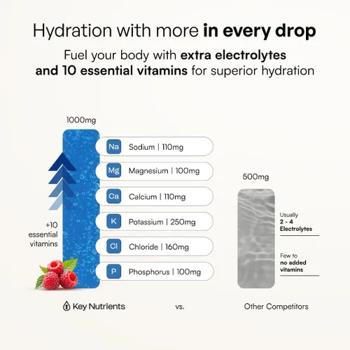 Miniatura 8 de KEY NUTRIENTS Electrolitos multivitamínicos en polvo sin azúcar - Polvo de electrolito de frambuesa azul dulce - Suplemento de resistencia y energía
