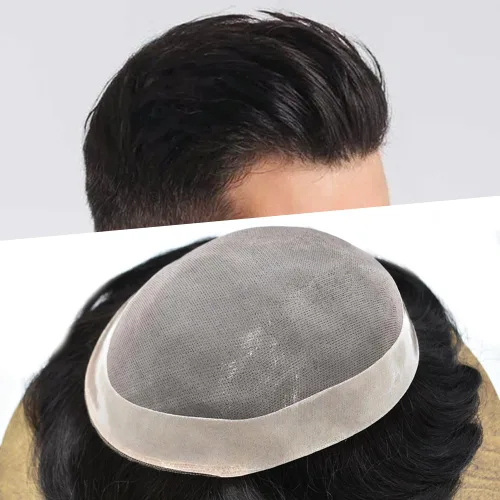 Miniatura 14 de Tupé para hombre, pieza de cabello humano real, monofilamento, tupé para hombres, postizos, unidades de sistema de reemplazo de cabello, gris