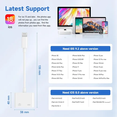 Miniatura 6 de [Certificado Apple MFi] Adaptador de cámara Lightning a USB 3.0 con puerto de carga, adaptador OTG de alta velocidad para iPhone iPad, compatible