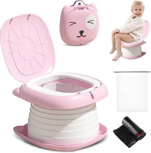Miniatura 14 de Orinal portátil para viajes de niños pequeños, silla de entrenamiento para ir al baño con bolsa de viaje, inodoro de entrenamiento para ir al aire